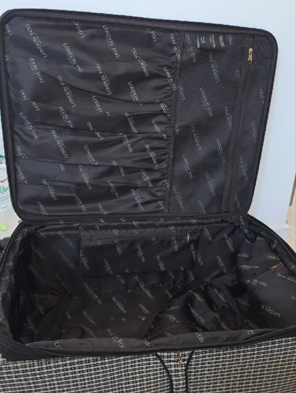 London Fog Black & Cream Plaid Rolling Suitcase